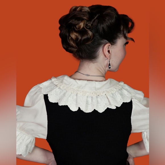 Lively Ghost NWT The "Ravenshade" Ruffle Blouse Ivory Black Gothic Cottage Witch - Picture 3 of 7